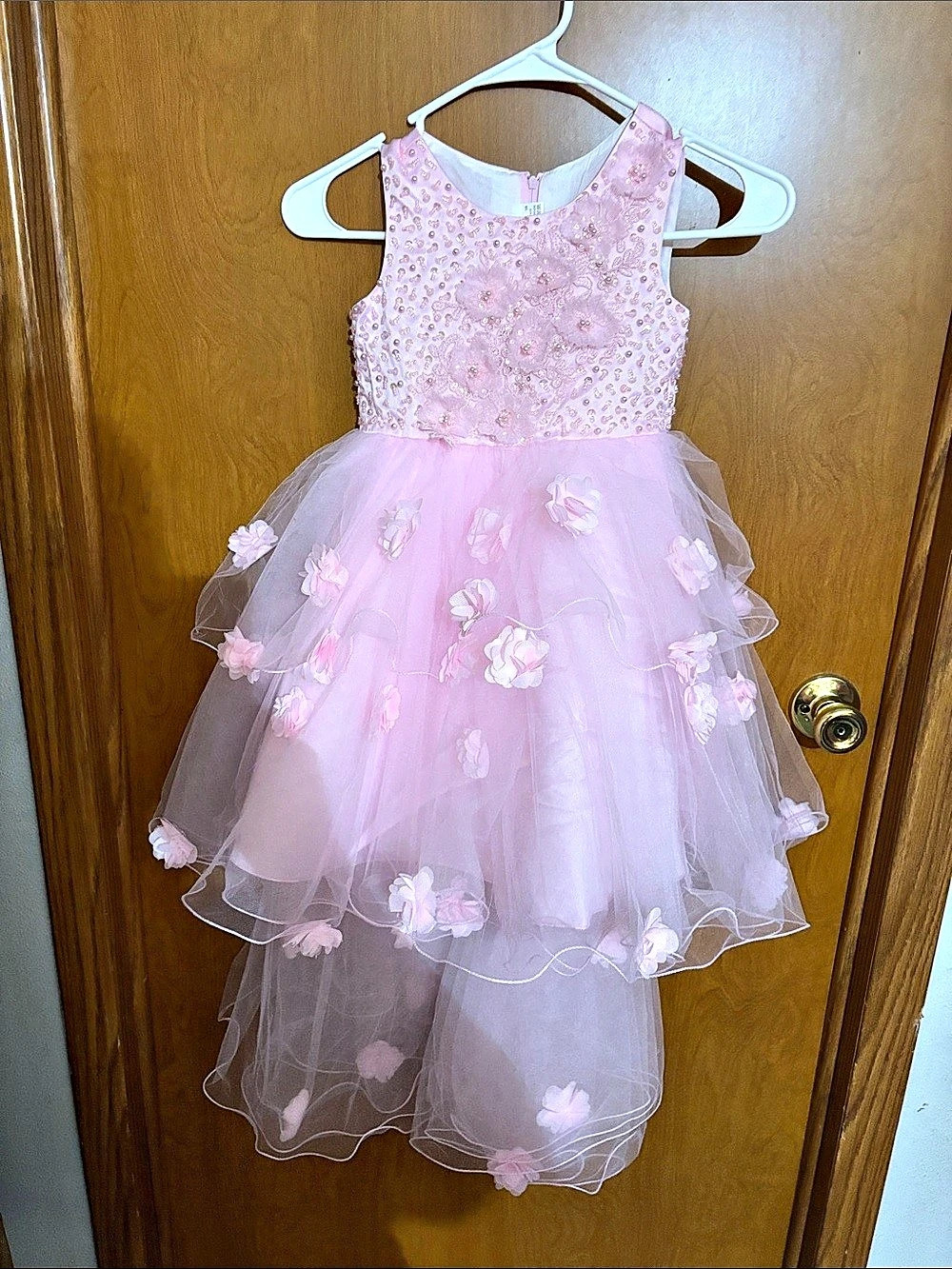 Girls Pink Floral Tulle Formal Dress Size 5